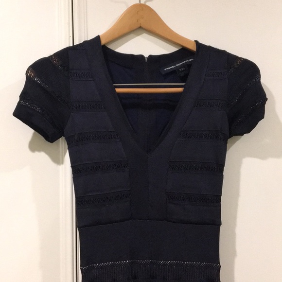 French Connection Navy Blue Bodycon Bandage Dress - Picture 3 of 7